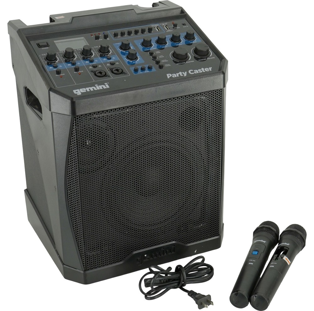 Gemini Party Caster Mini Karaoke System With Handheld Wireless Microphone