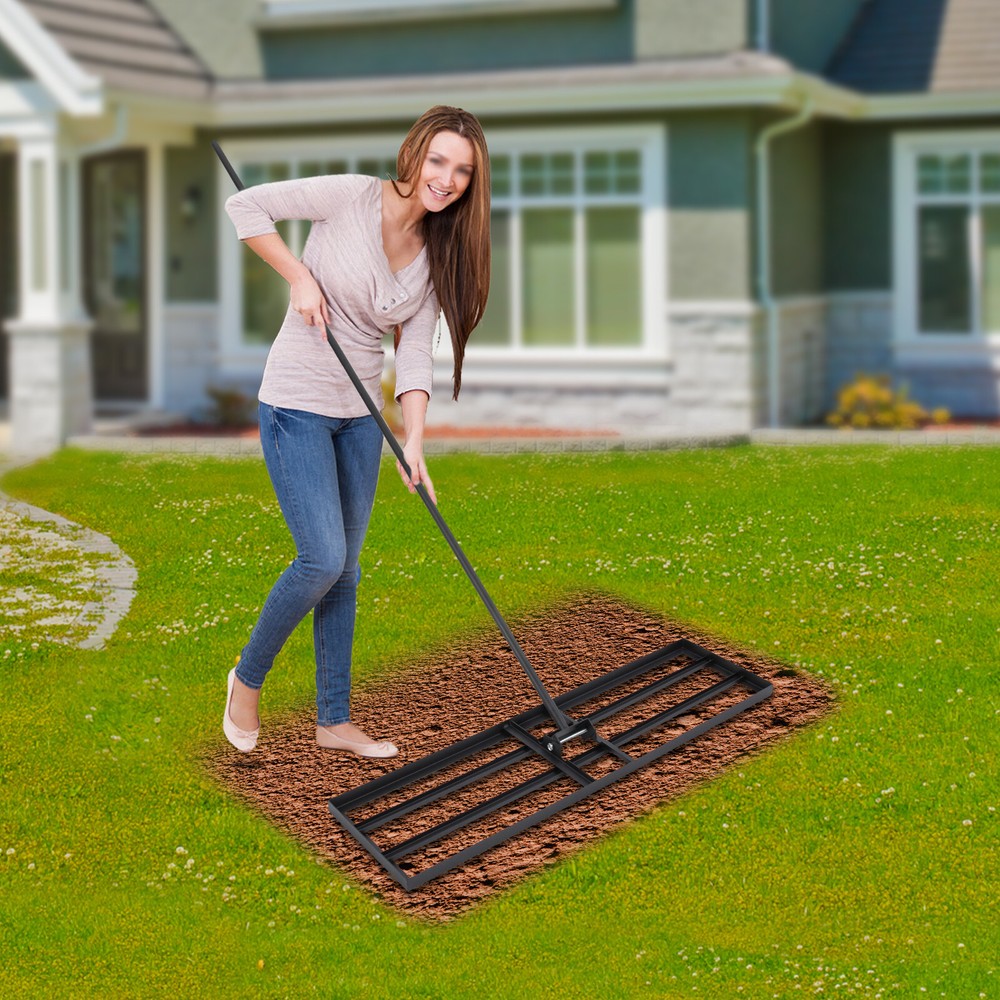 Lawn Leveler Tool with Long Handle, Durable Steel Rake for Smooth Ground