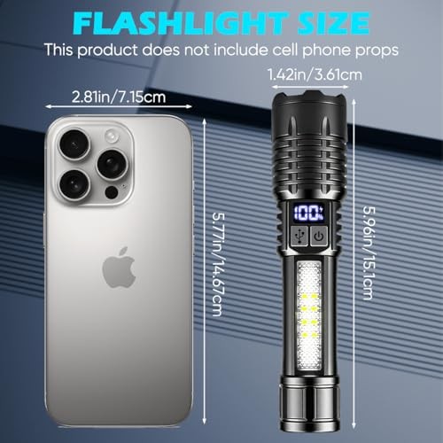 Rechargeable Flashlights 2 Pack with Side Light & Digital Power Display, Black