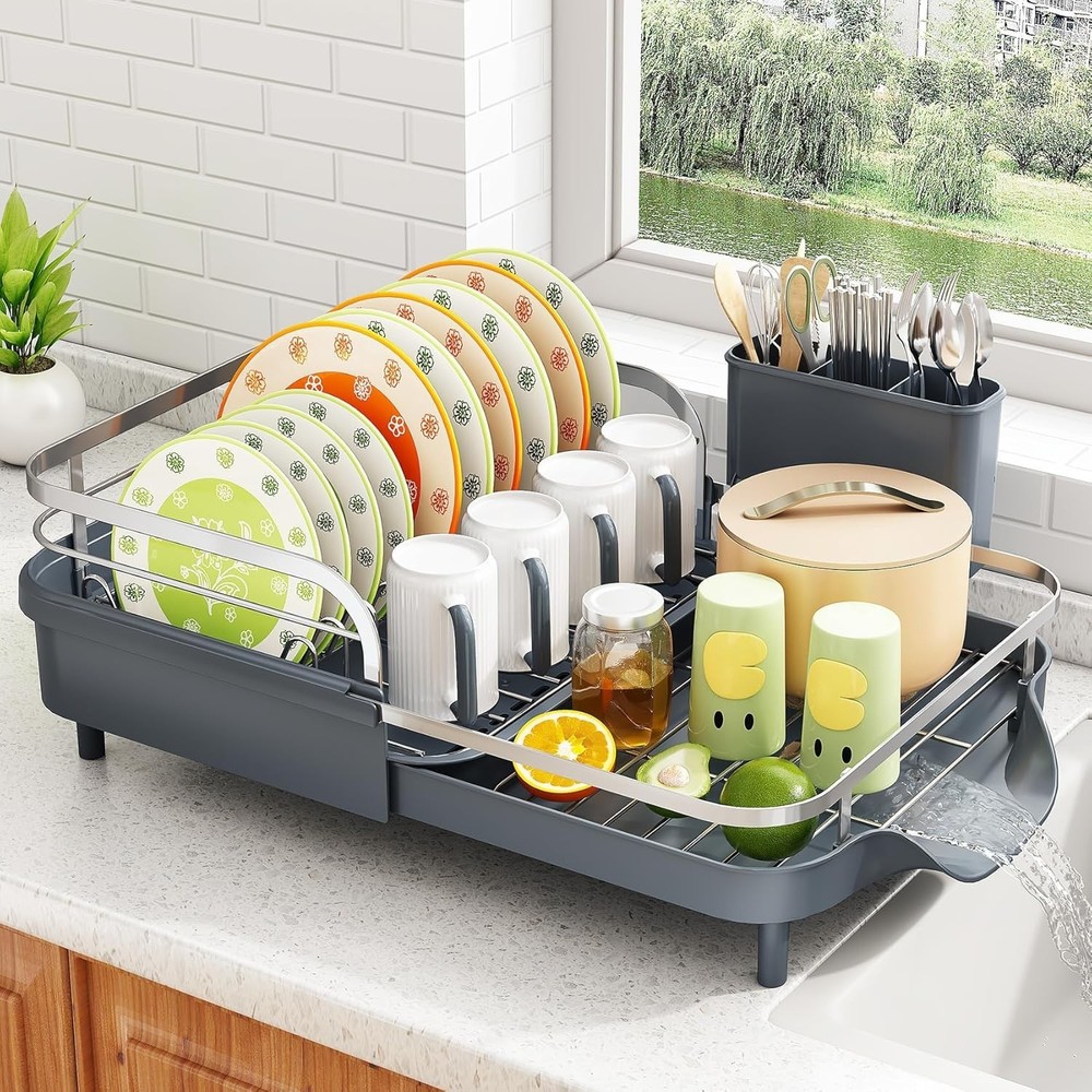 Dish Drying Rack Expandable Dish Rack Kitchen Counter Rust-Resistant Dish