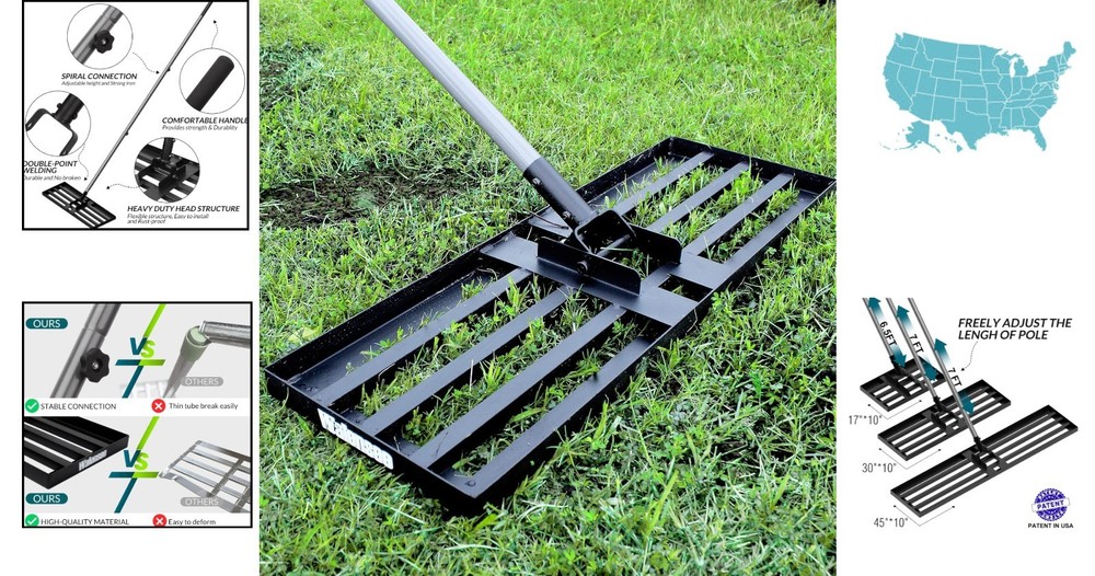 Heavy-Duty Lawn Leveling Rake - Effort-Saving Tool for Perfect Soil Smoothness