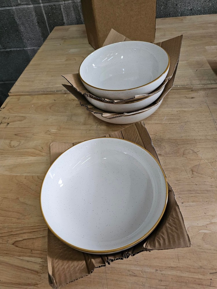 4 PACK - 8" Dinner Bowls - Over&Back Options Dinnerware Stoneware Speckled White