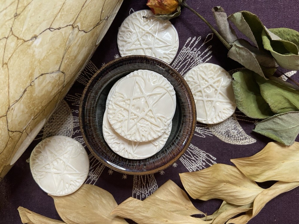 Bovine Bone Pentacle Tree Of Life Carving, Ethically Sourced