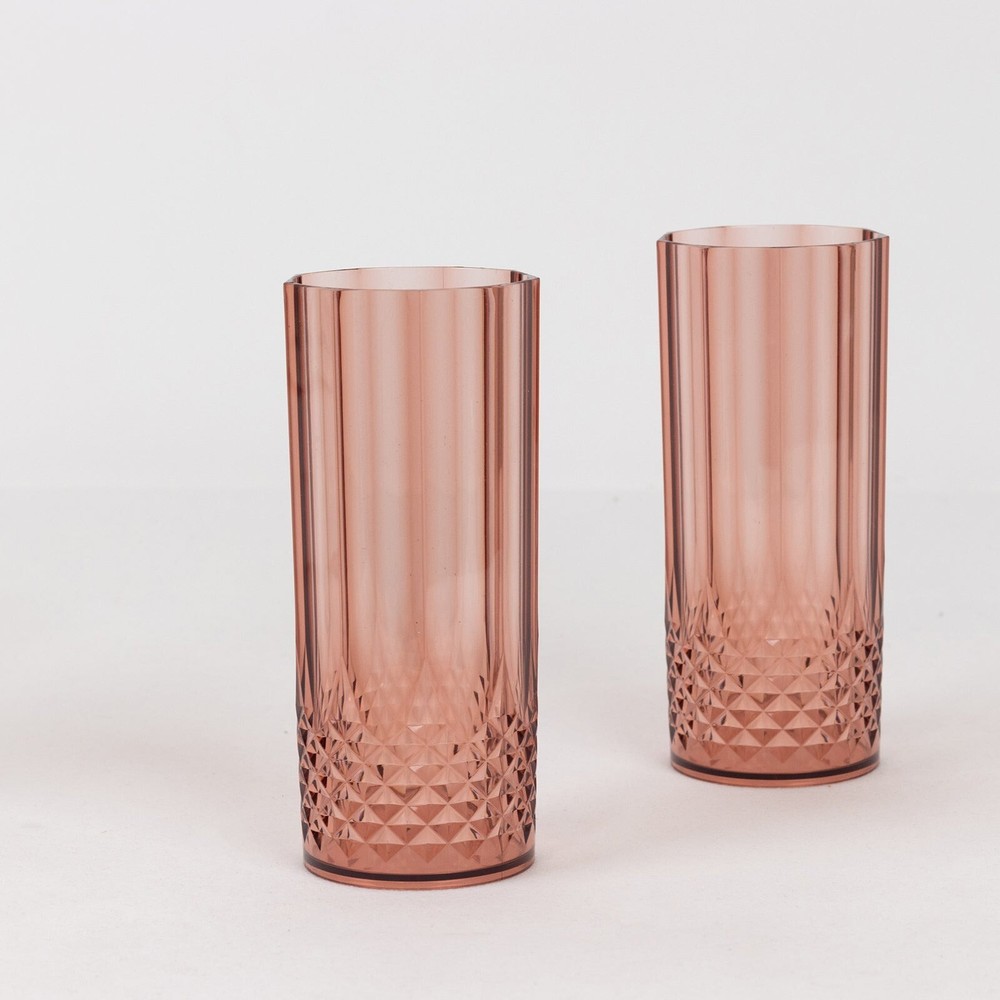 6 Dusty Rose 14 oz Crystal Plastic Drinking Glasses Party Events Tableware