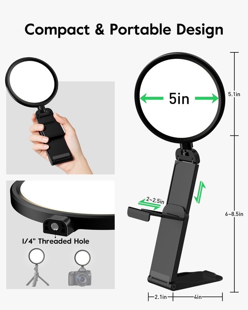 Computer Zoom Lighting for Video Conference, 5" EyeCaring Ring Light with 50 ...