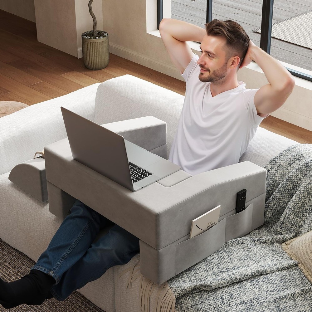 Large Adjustable Reading Pillow with Integrated Cup Holder - Ultimate Comfort
