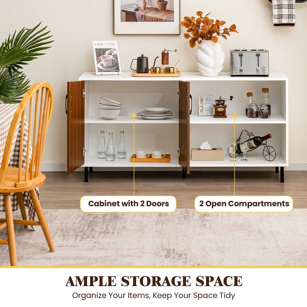 Modern Buffet Sideboard Kitchen Storage Cabinet w/ 2 Doors & Open Compartments