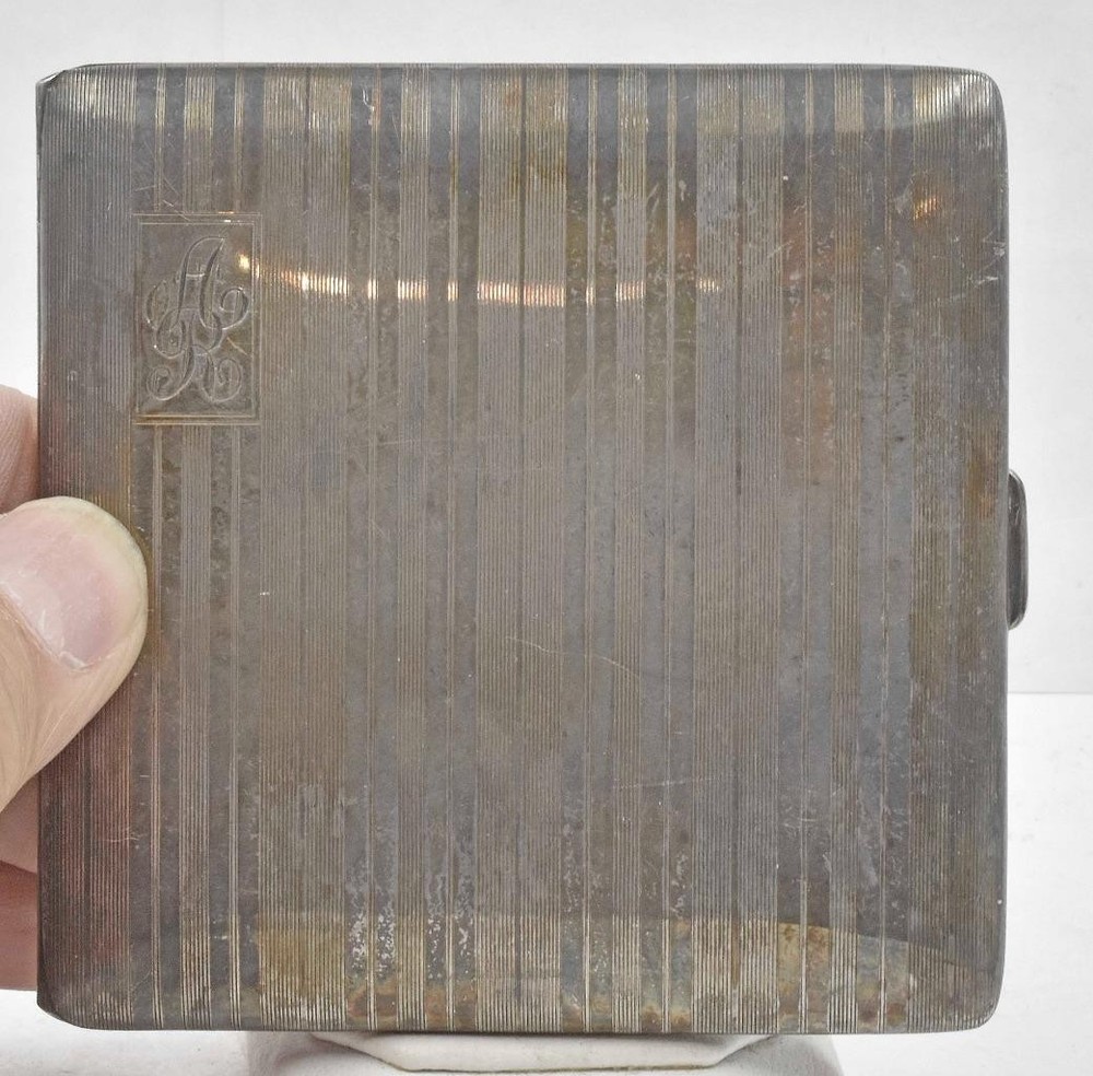 Vintage AC Sons Sterling Silver Spring loaded Art Deco Lined Cigarette Case 96gr
