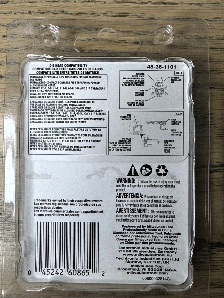 Milwaukee Tool 48-36-1101 Pipe Threading Die Head Replacements, New
