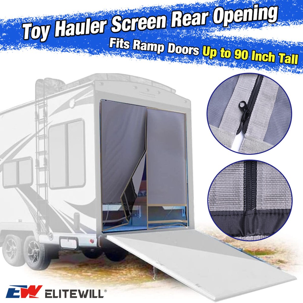 ELITEWILL Toy Hauler Screen Rear Opening Fits Ramp Doors Up to 90 Inch Tall