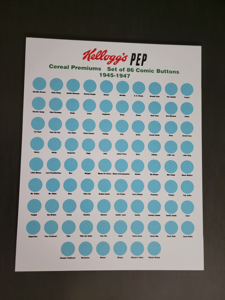 Kelloggs Pep Comic Pinback Button Display Empty No Buttons
