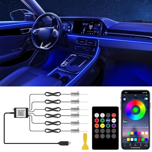 Interior Car LED Lights with Wireless APP/RF Remote Control, RGB 6 in 1