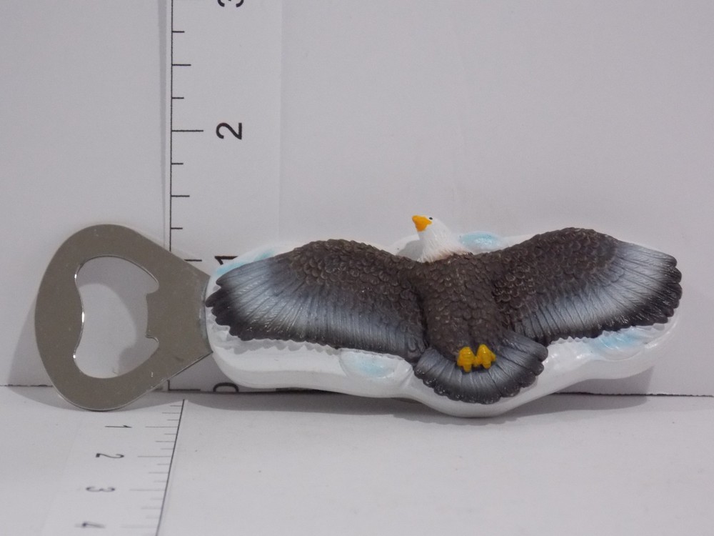 Bald Eagle Magnetic Bottle Opener Resin and Metal Bar Tool Used