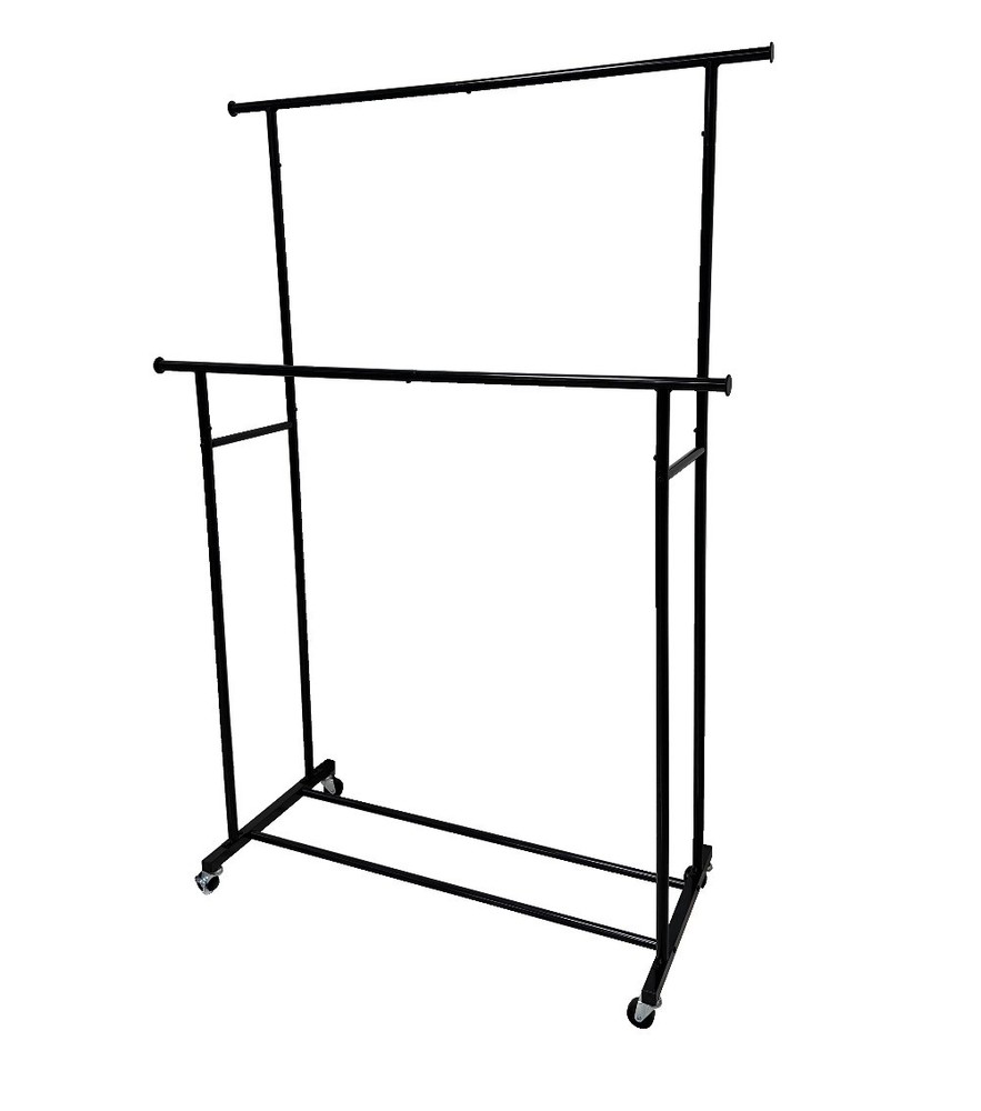 Double Garment Clothes Rack, Rich Black, Metal Frame