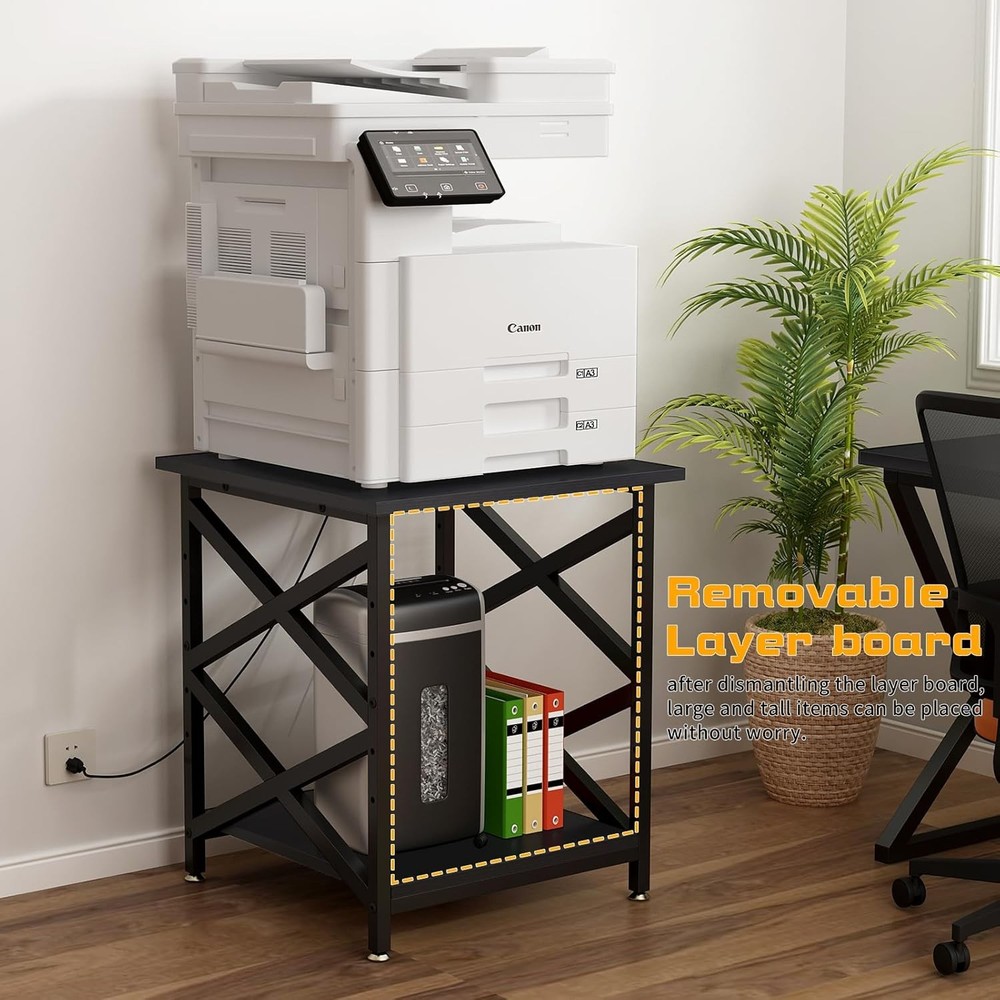 Large Printer Stand with Power Outlet Height Adjustable Rolling Cart 3 Tier