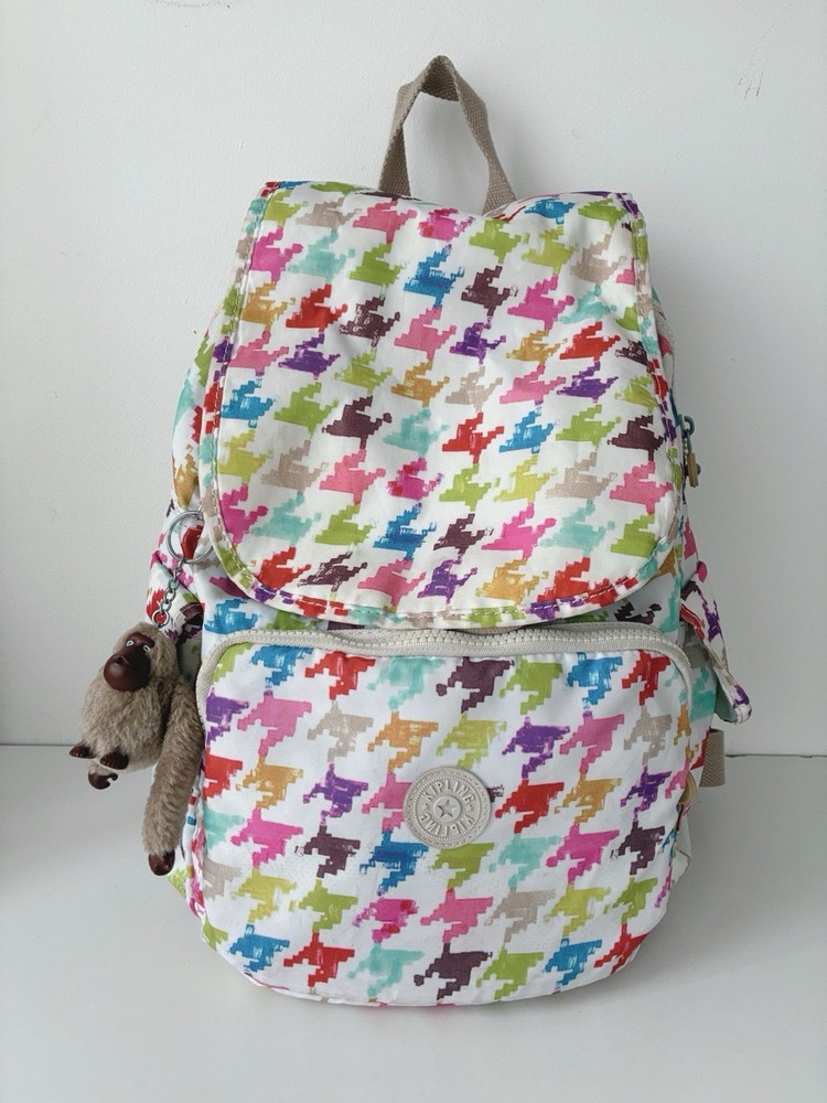 Kipling Ravier City Pack Backpack Daypack Travel Colorful Houndstooth Size Small