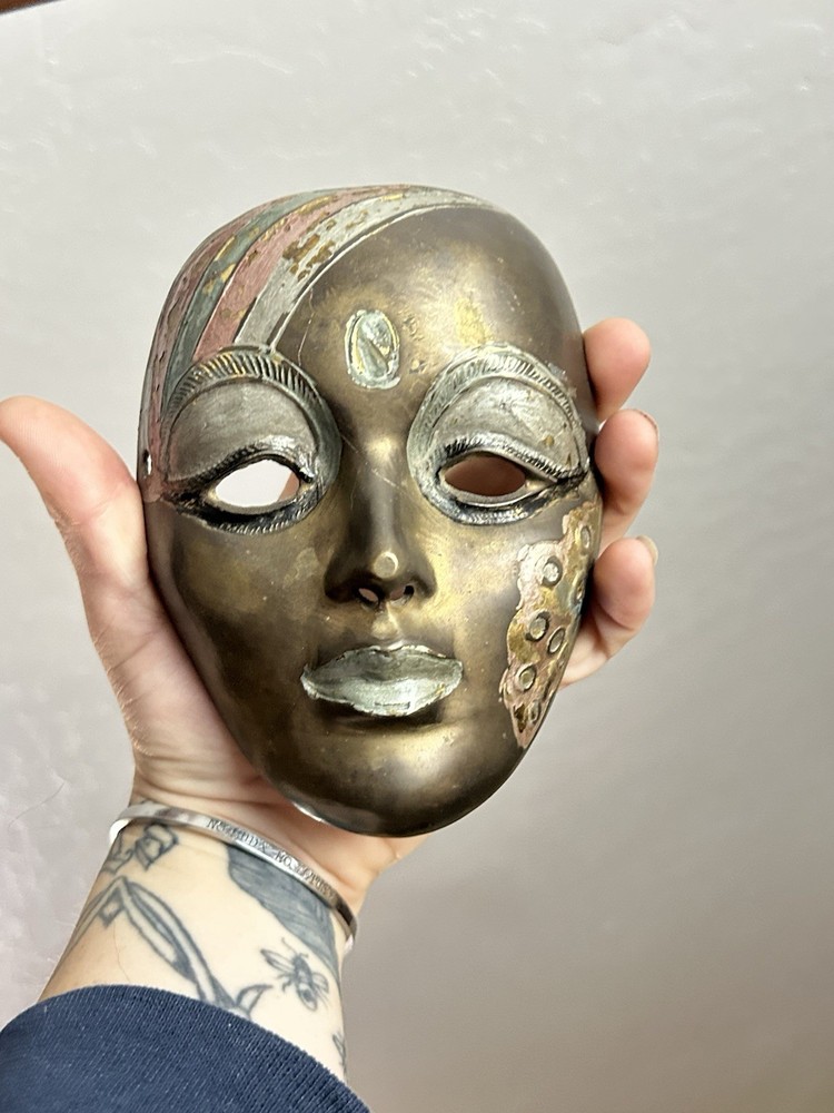 Solid Brass Vintage Woman Indian Mask