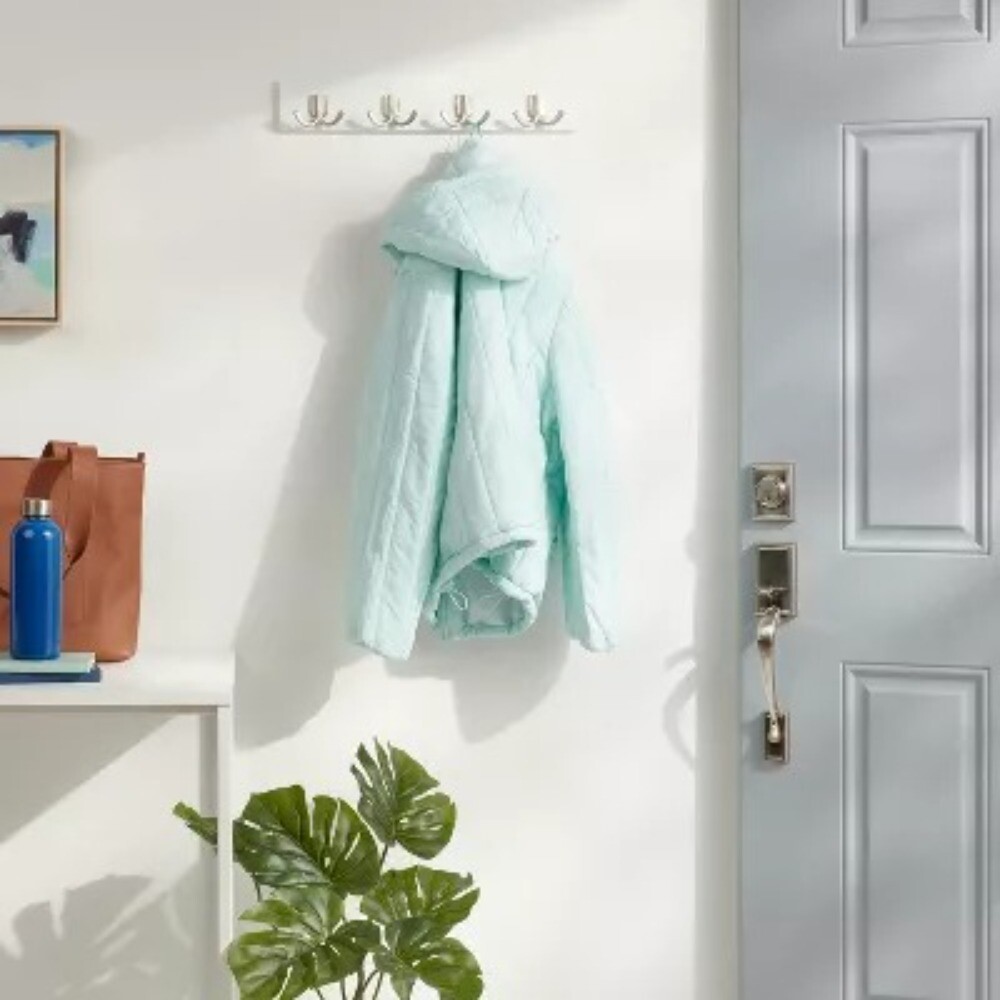 Modern Octopus 5 Hooks Rail Nickel/White : Wall Mounted Hook Rack