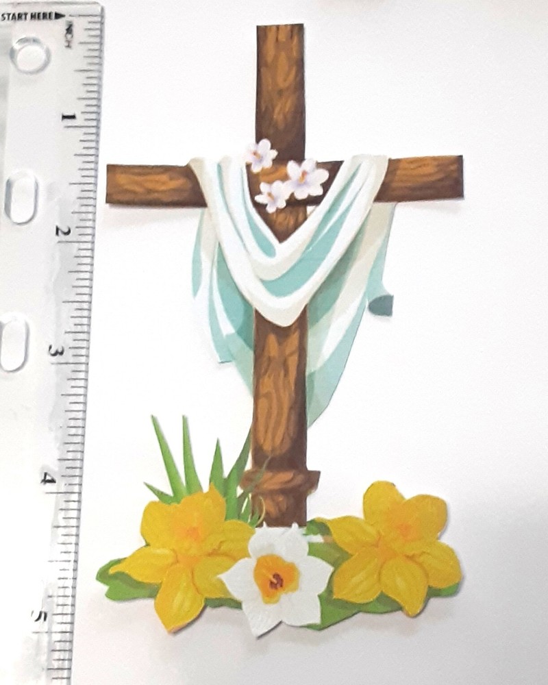 3D Easter  White Draped Cross Daffodils  Scrapbook Card Embellishment 3860