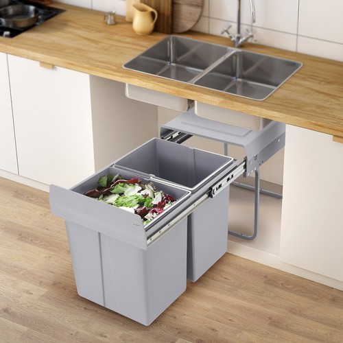 40L Kitchen Waste Bin Pullout Garbage Trash Can Double Pull-Out Trash Can