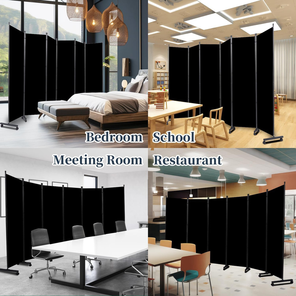 Folding Room Divider with Lockable Wheels, 132'' Freestanding Privacy Screen