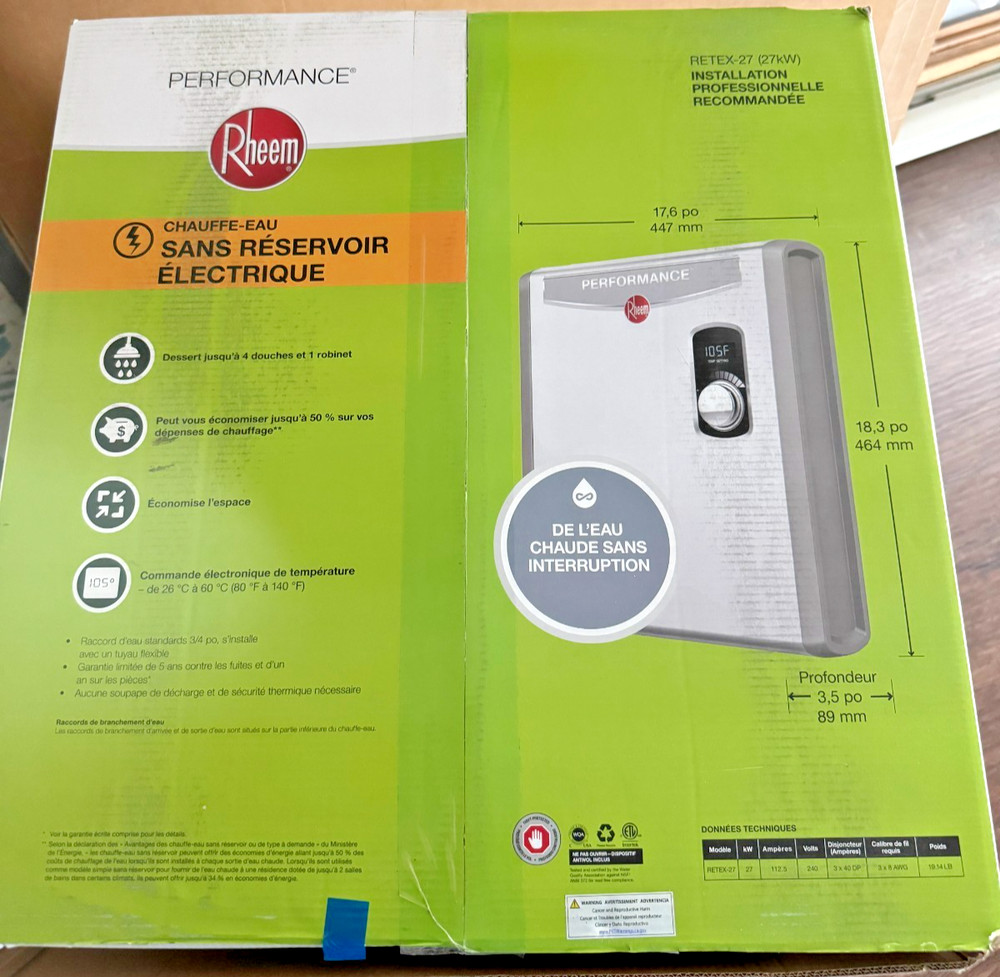 Rheem Performance 27kW 5.27GPM 240-Volt Electric Tankless Water Heater