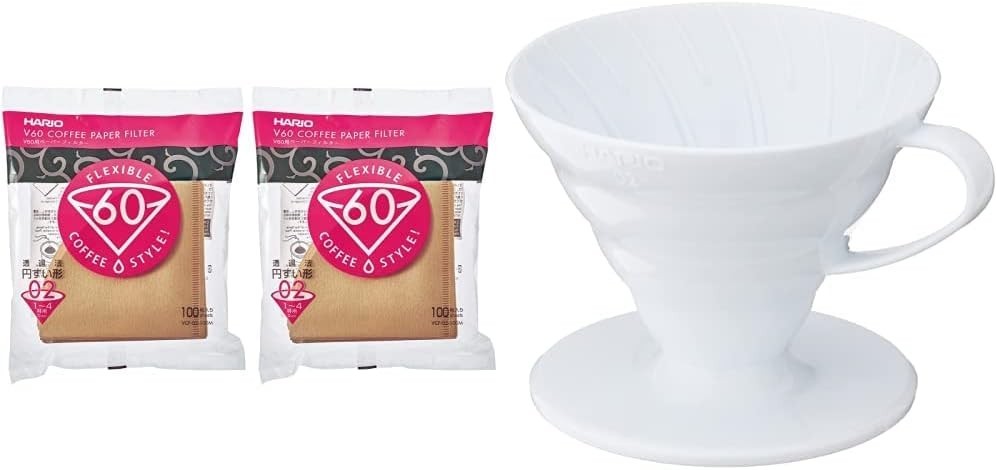 V60 Paper Coffee Filters & Plastic Coffee Dripper Bundle Size 02