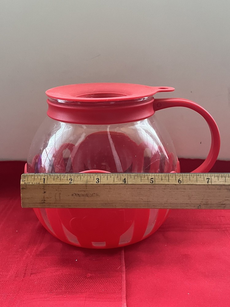 ECOLUTION MICRO-POP MICROWAVE 3QT HANDLED POP CORN POPPER GLASS & RED SILICONE