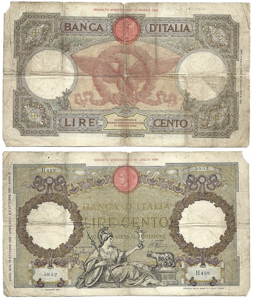 Italy Italia 1939 100 Lire Banknote A P#55b