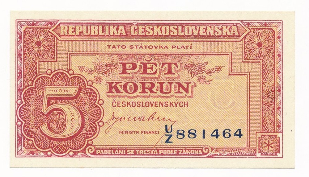 Czechoslovakia 5 Korun ND (1945) P. 59 / 59a Unc Note