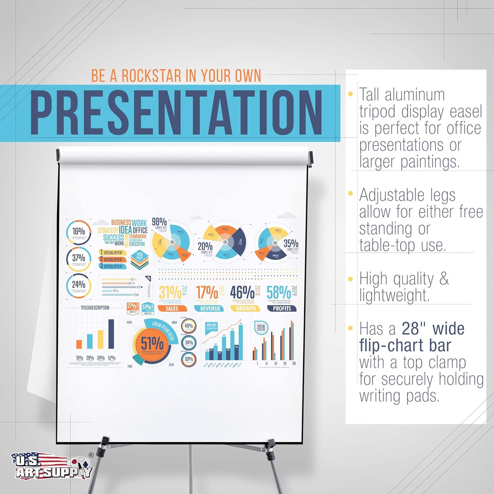 66" High Classroom Silver Aluminum Flip Chart Easel & Presentation Stand (4 Pack