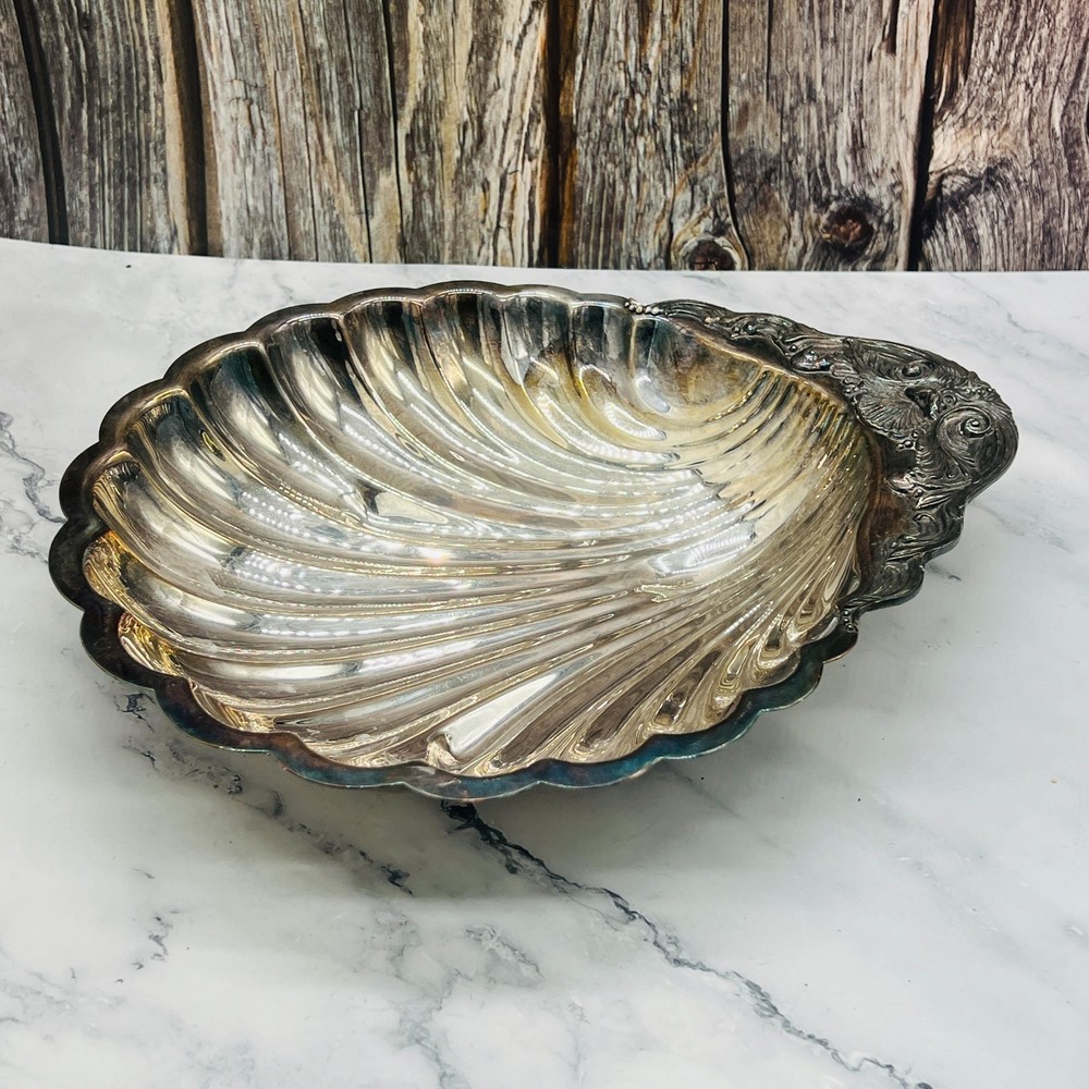 F.B. ROGERS SILVER CO. 12.5" Conch Seashell Art SILVERPLATE SERVING DISH #1730