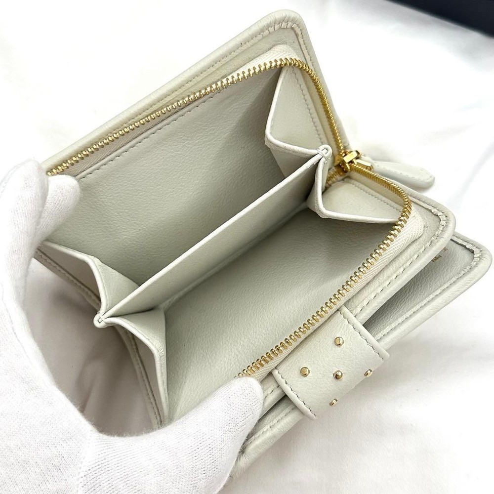 PRADA Studded Leather Bi-Fold Wallet White