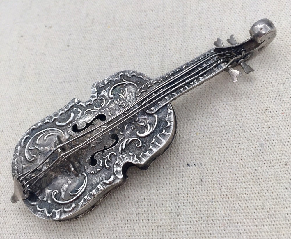 Antique 800 Silver ~ MINIATURE VIOLIN ~ 4" Long