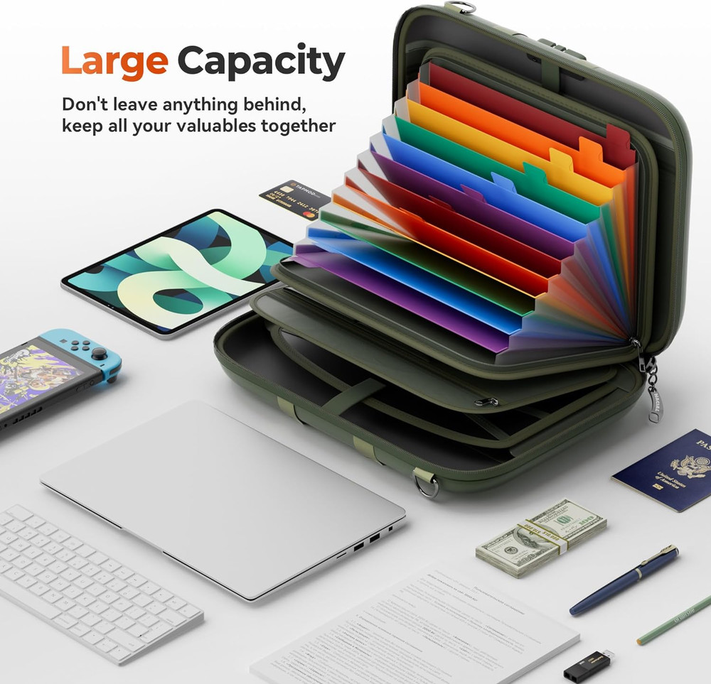 Fireproof Document Box with Lock & Shoulder Strap, Hard-Shell Fireproof