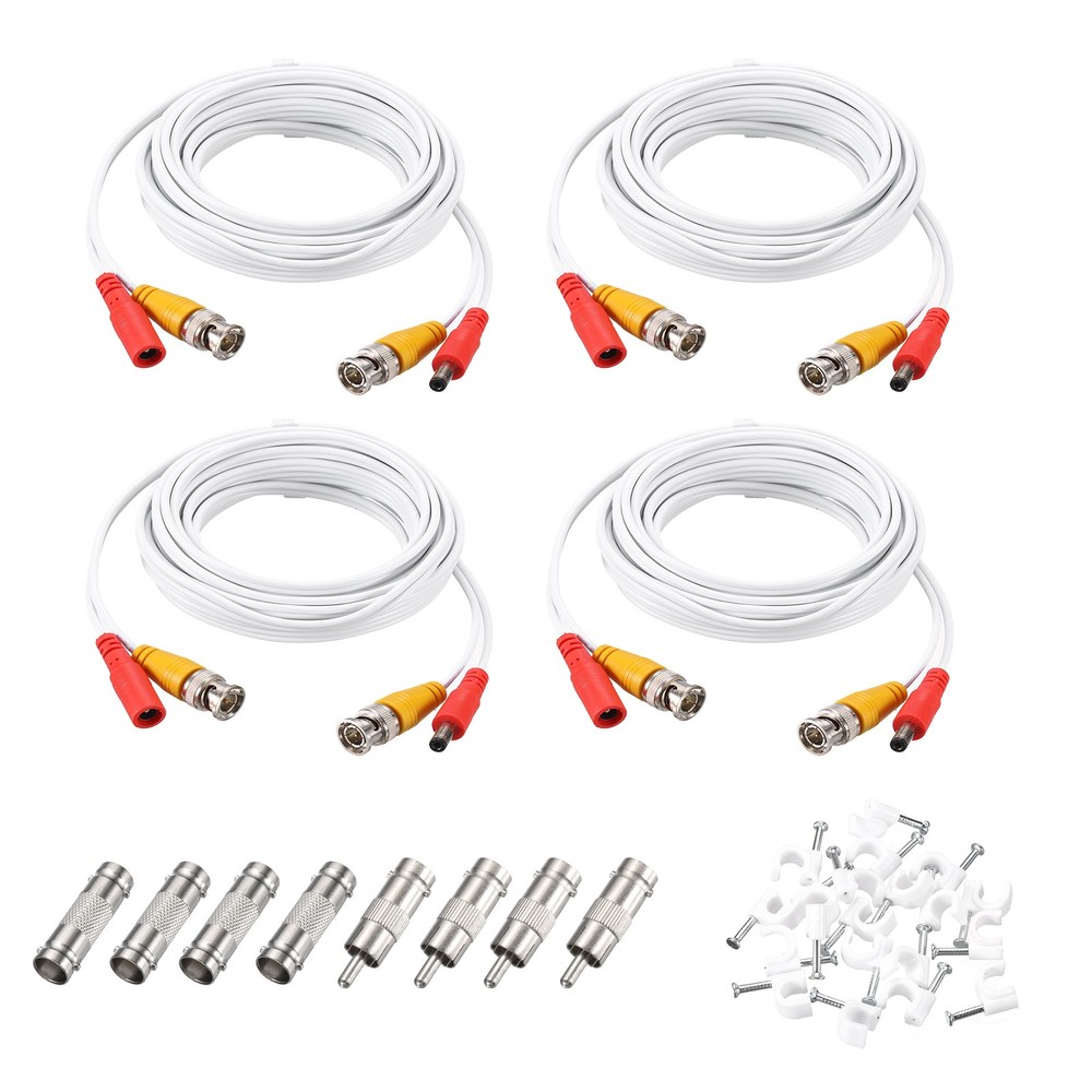 4 Set BNC Video Power Cable 5m/16ft All-in-One Security Camera Wire White