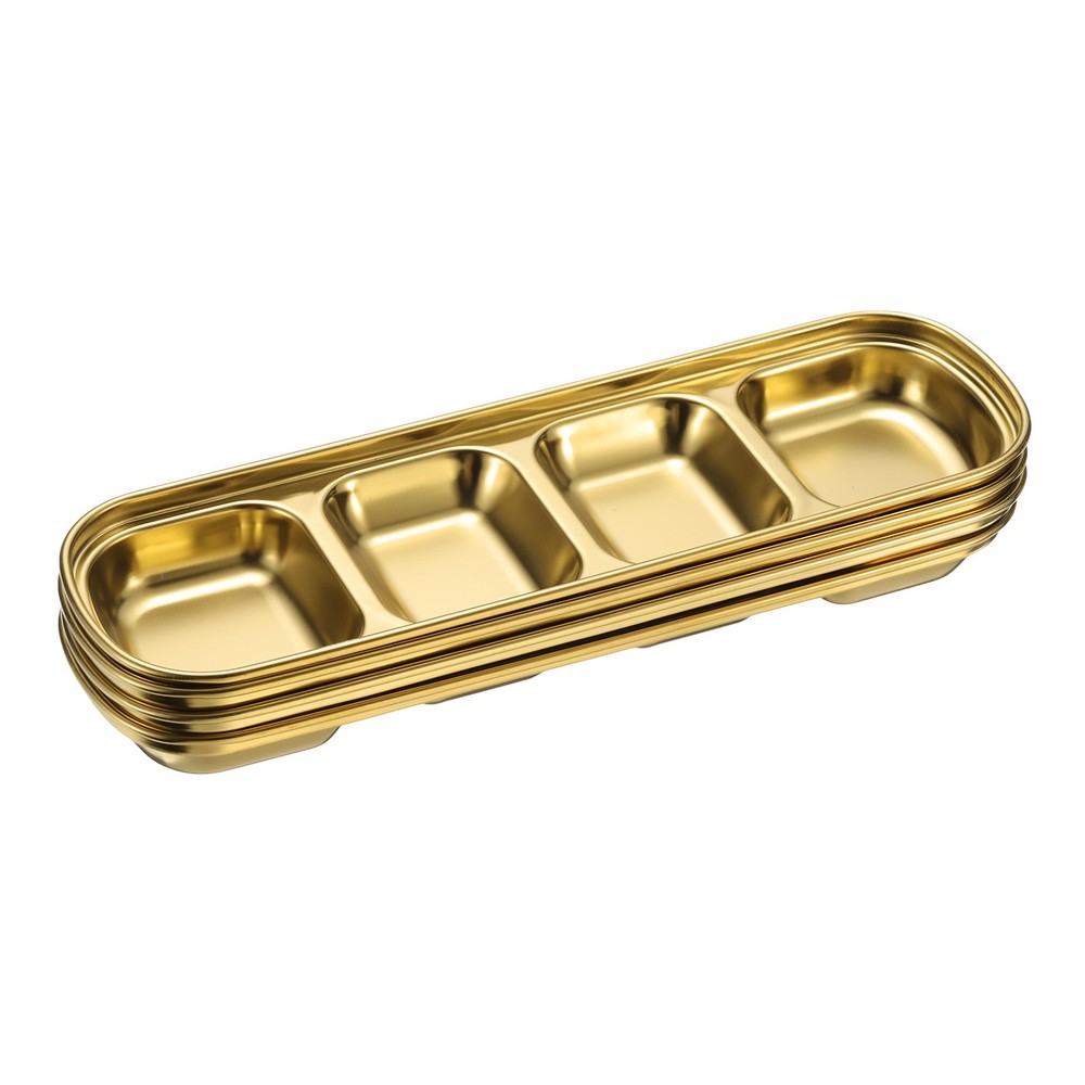 4pcs Metal Dish Dipping with 4 Rectangular Compartment Divided Gold