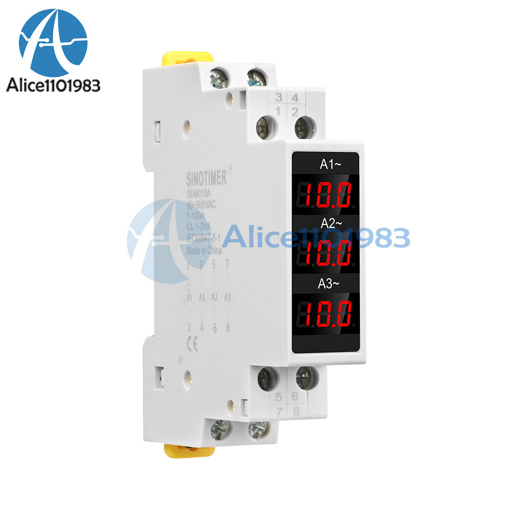 AC 80-500V 1-100A DIN Rail AC Ammeter Digital Display Voltage Current Meter