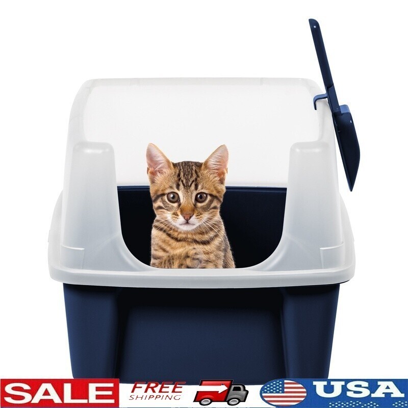High Sided Open Top Cat Litter Box W/ Scoop Easy Clean Leakproof Cat Container