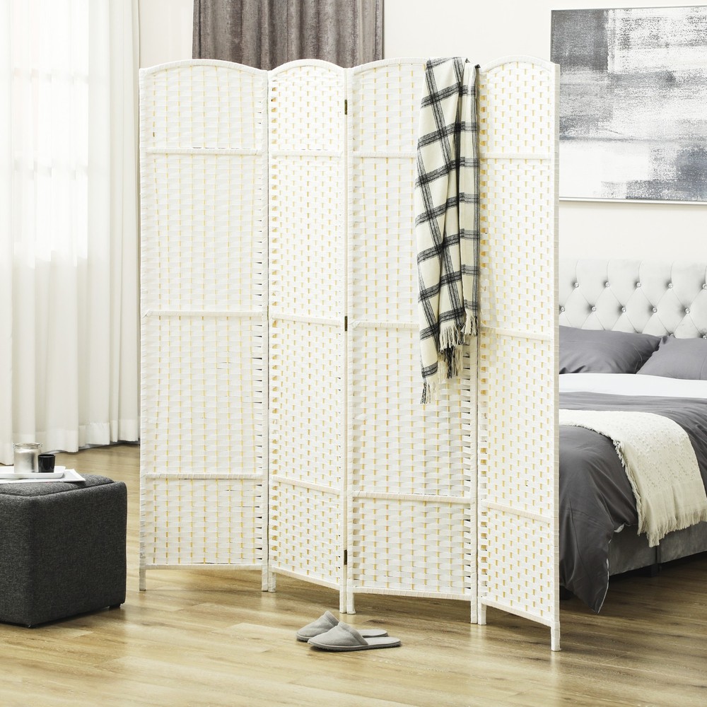 4 Panel Folding Privacy Screen, Freestanding Wall Partition for Home, White