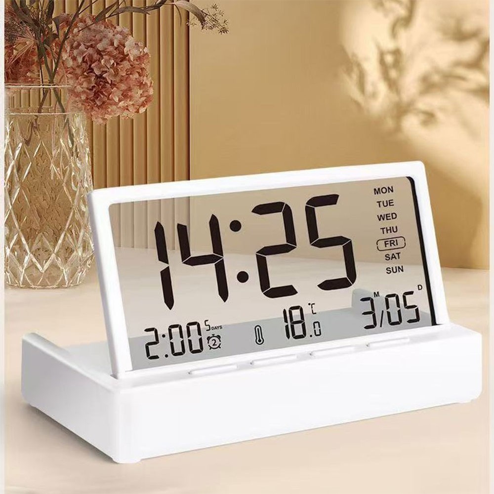 Desktop Electronic Alarm Clock with Transparent Display Temperature Date Week