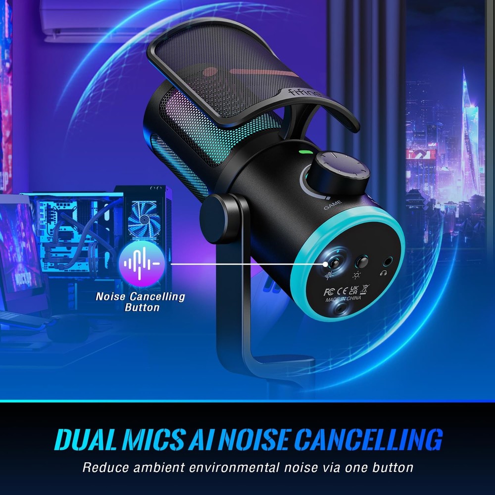 FIFINE Gaming PC Microphone, USB Streaming Microphone with Game Chat Balance,...