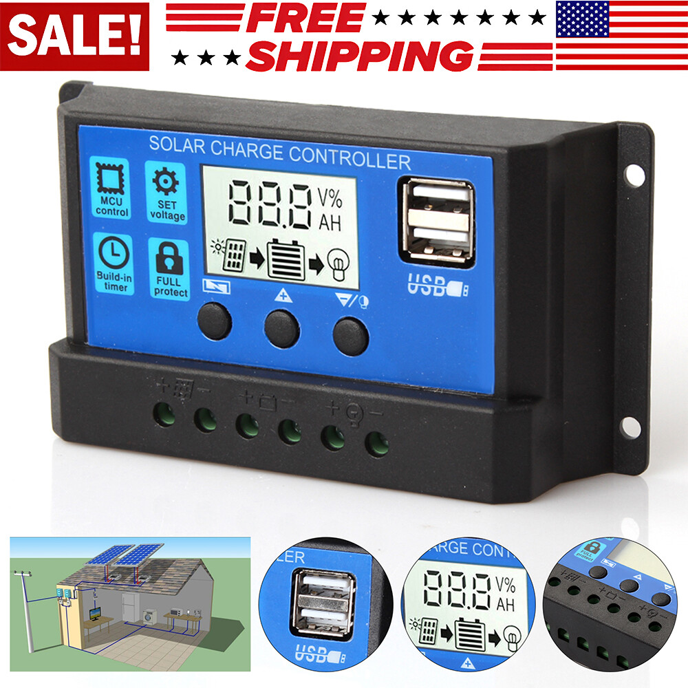 12V 24V 30A Solar Charge Controller Auto Dual USB Solar Panel Charger Regulator