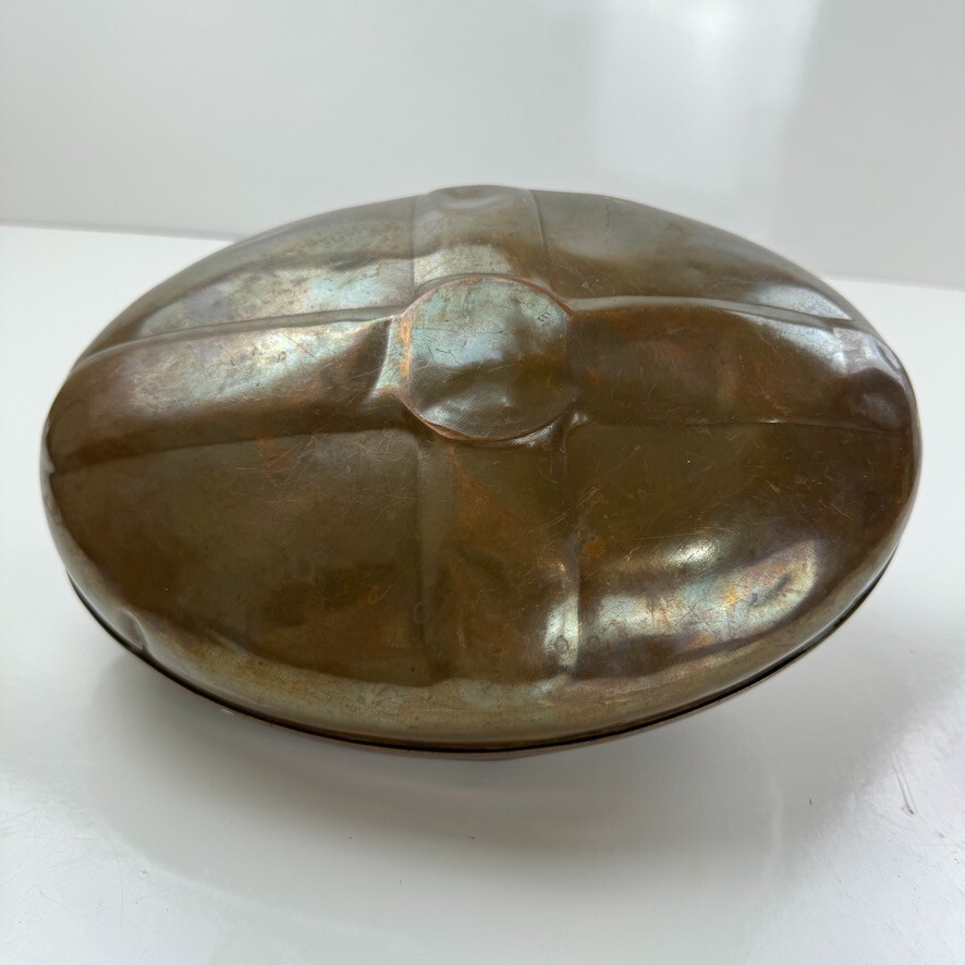 Antique Copper Bed Warming Pan Oval Lid With Handle 5" Tall 11.5" Long