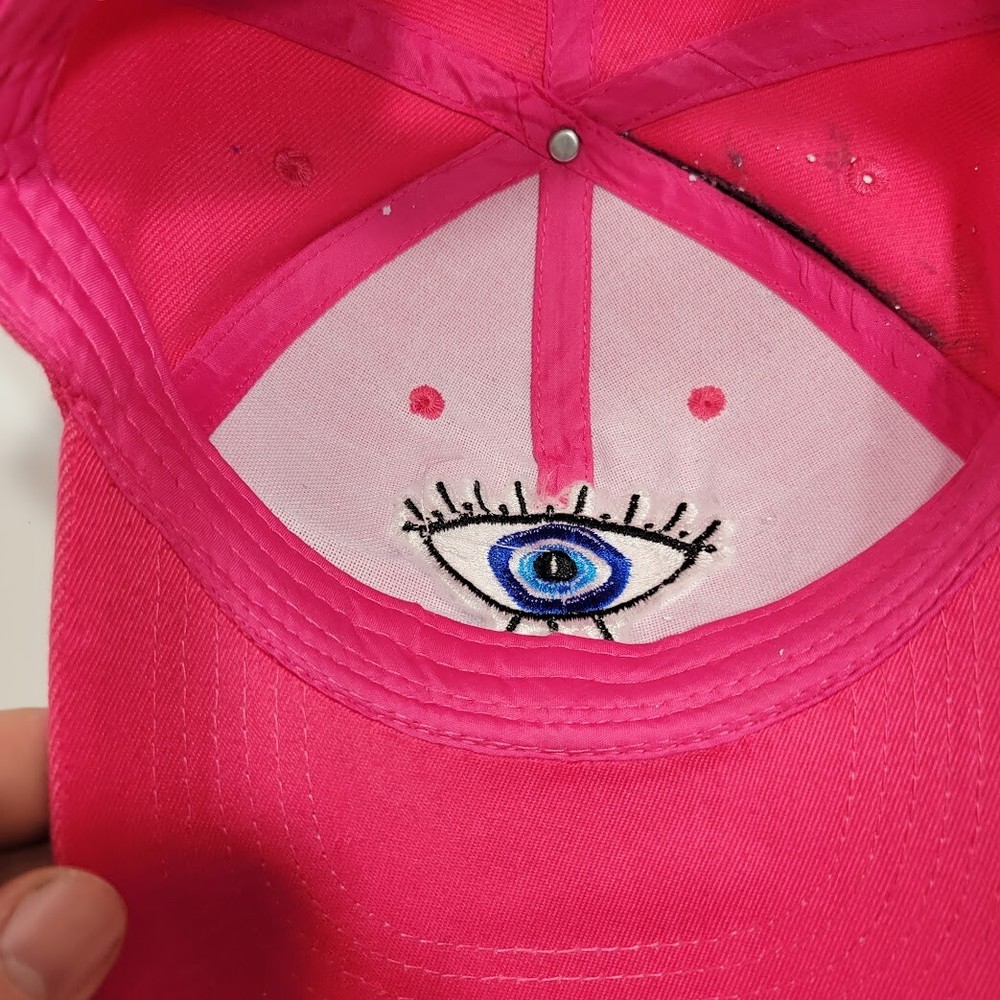 Pink Eye Embroidered Hat Cap Strap Back Pink Blue Womens
