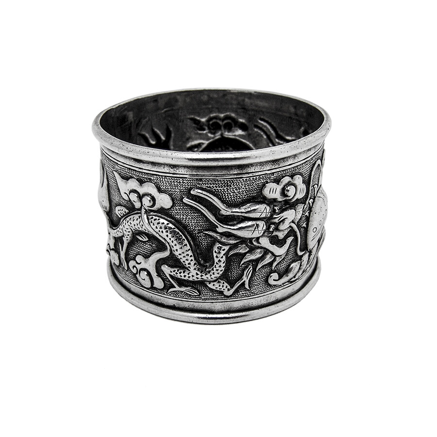 Repousse Dragon Napkin Ring Chinese Export Silver 1920