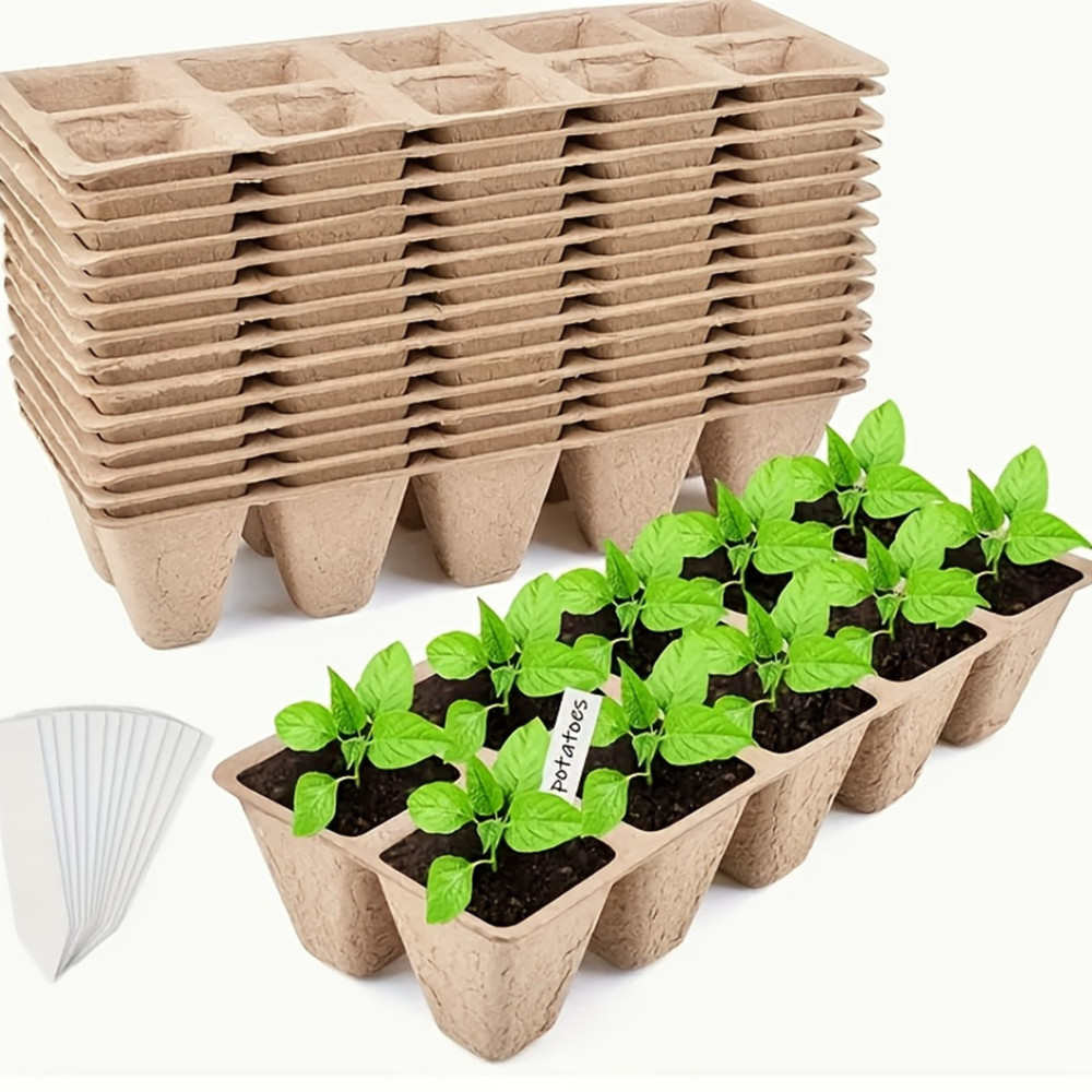 100 Peat Pots Seedling Starter Kit with Trays 50 Labels & Tools – Biodegradable