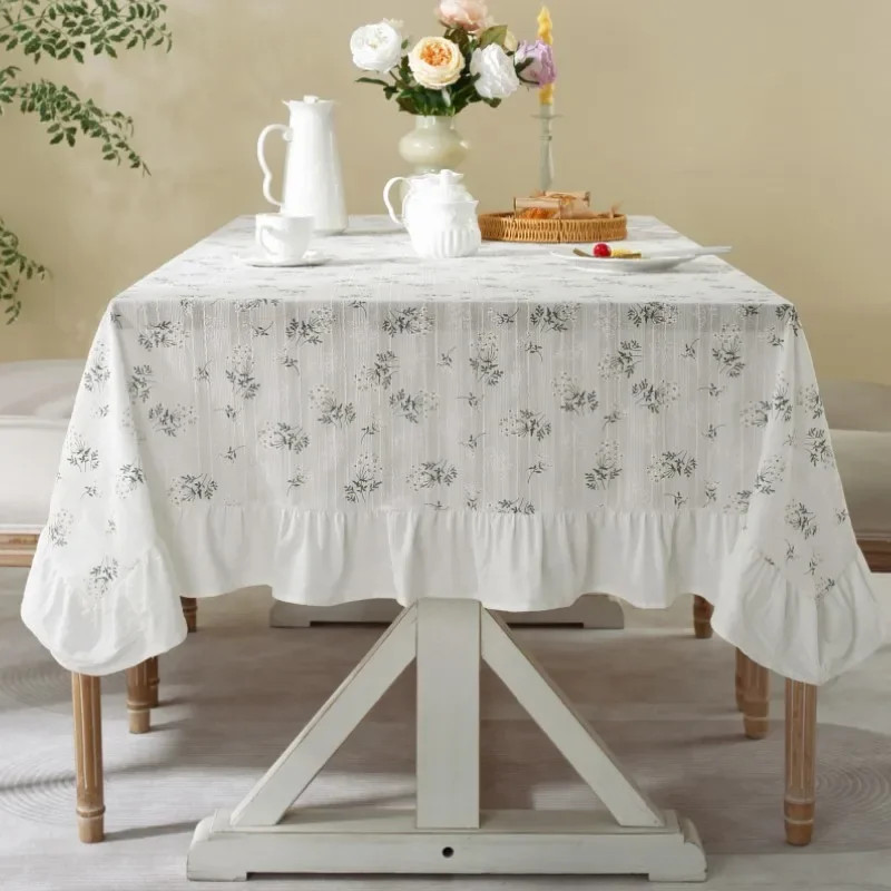 Boho Ruffle Tablecloth Retro Trim Washable Table Cover for Coffee Kitchen Decor