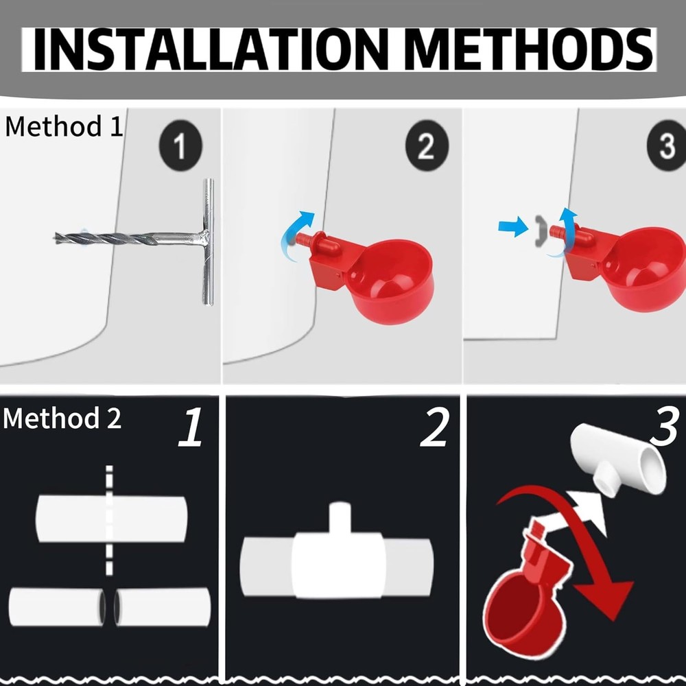 24 Pack Automatic Chicken Waterer Cups Kit, Gravity-Fed Poultry Drinker with PVC