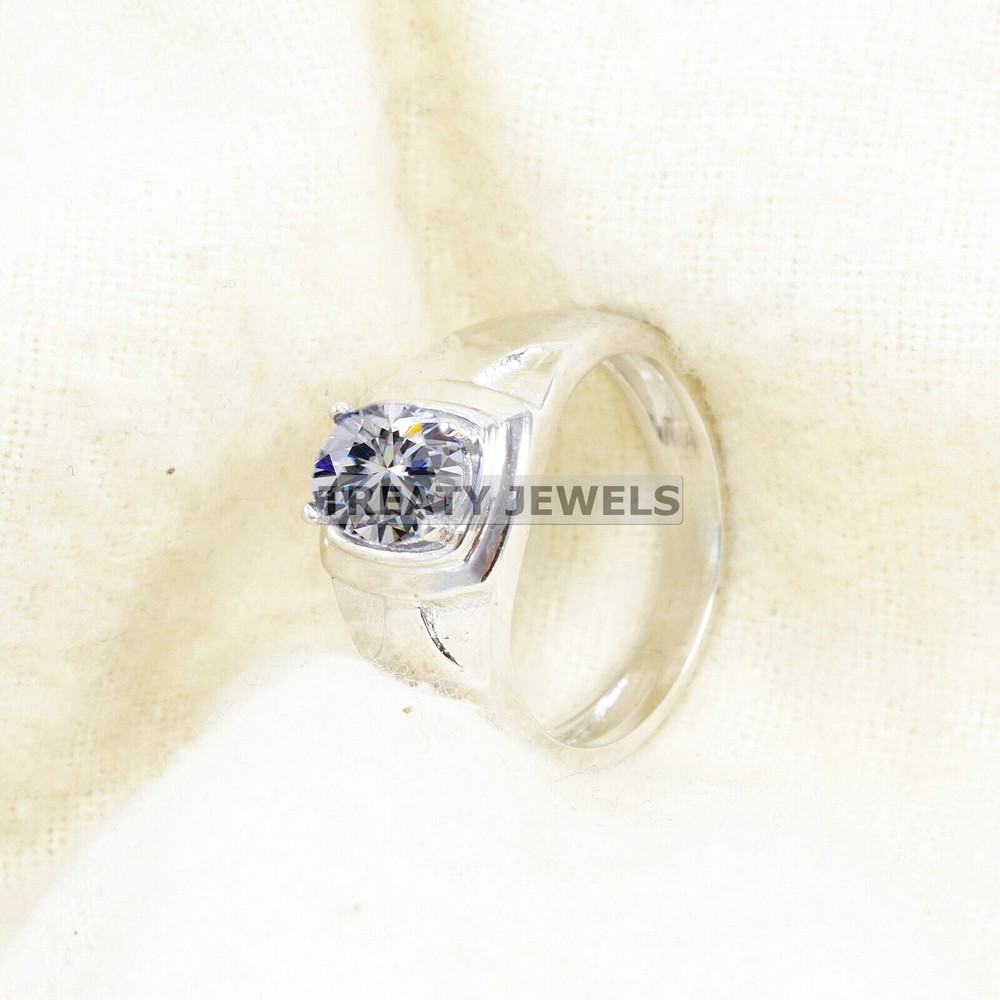 Moissanite Oval Cut Gemstone With 14K Solid White Gold Ring For Men's #B331